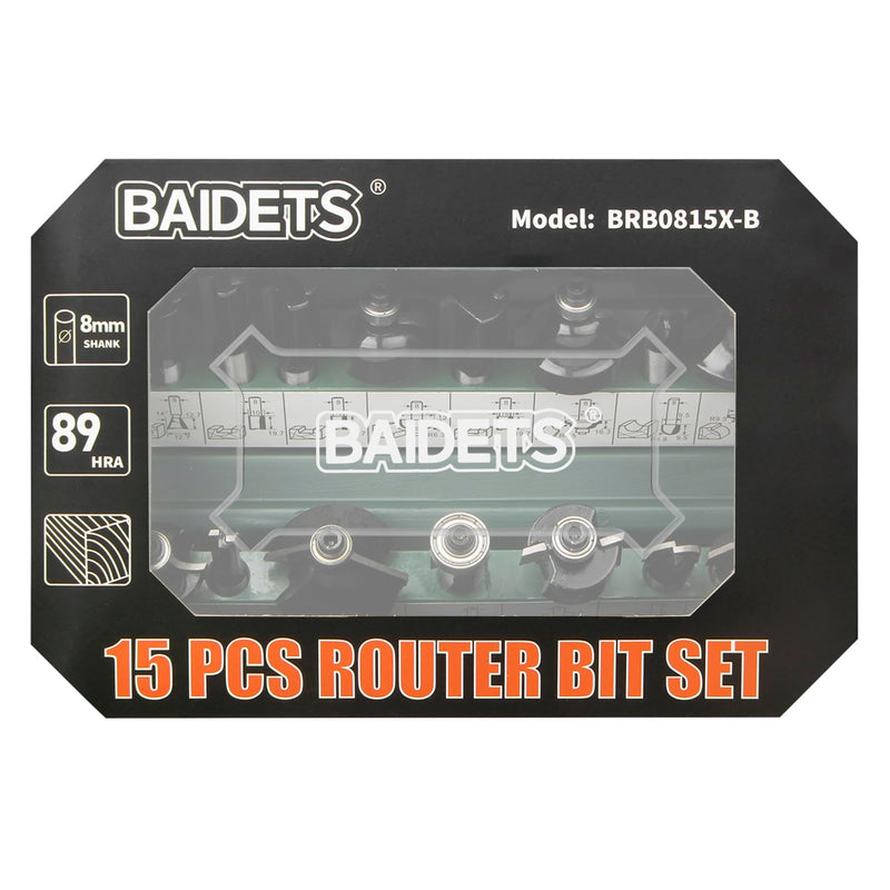 [Australia - AusPower] - BAIDETS Pro 15-Piece Milling Cutter Set for Wood - Carbide Cutter Set, Accessories Router with 8 mm Shank 15 tlg. 8mm-Schaft 