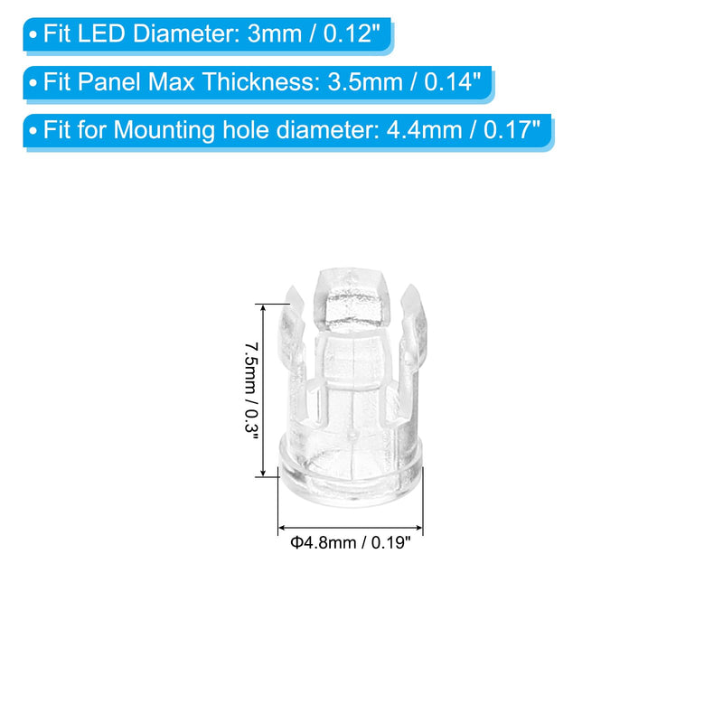 [Australia - AusPower] - PATIKIL 3mm Emitting Diode Holder, 30 Pack LED Holder Clip Mounting Bracket Socket Cap for Lamp Bulb Bezel Mount Panel LED Display, Transparent 