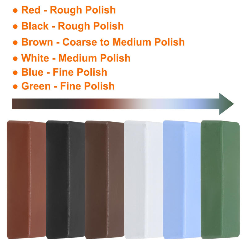 QUARKZMAN 6-Piece Polishing Paste Set of 100 g 6 Colors Metal Abrasive Paste (100 x 30 x 25 mm) for Stainless Steel, Copper, Aluminum and Mirror Polish Black, purple, white, green, brown, blue
