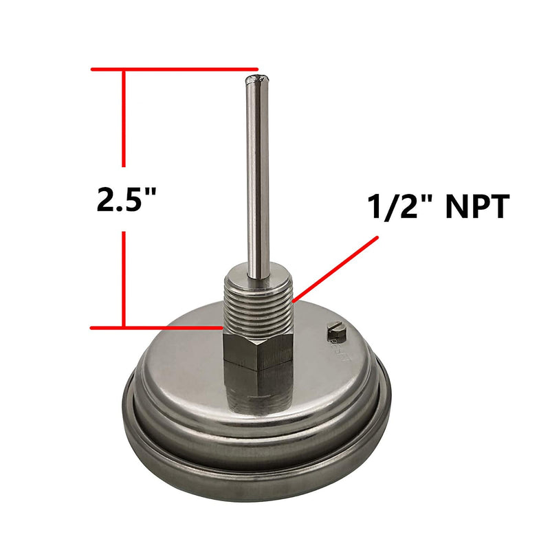 [Australia - AusPower] - HiQltyla Home Brewing Distilling Dial Thermometer for Brew Kettle Pot, 3.2" Dial, Stainless Steel - 2.5" Probe Stem Dial Thermometer - 2.5" Stem 