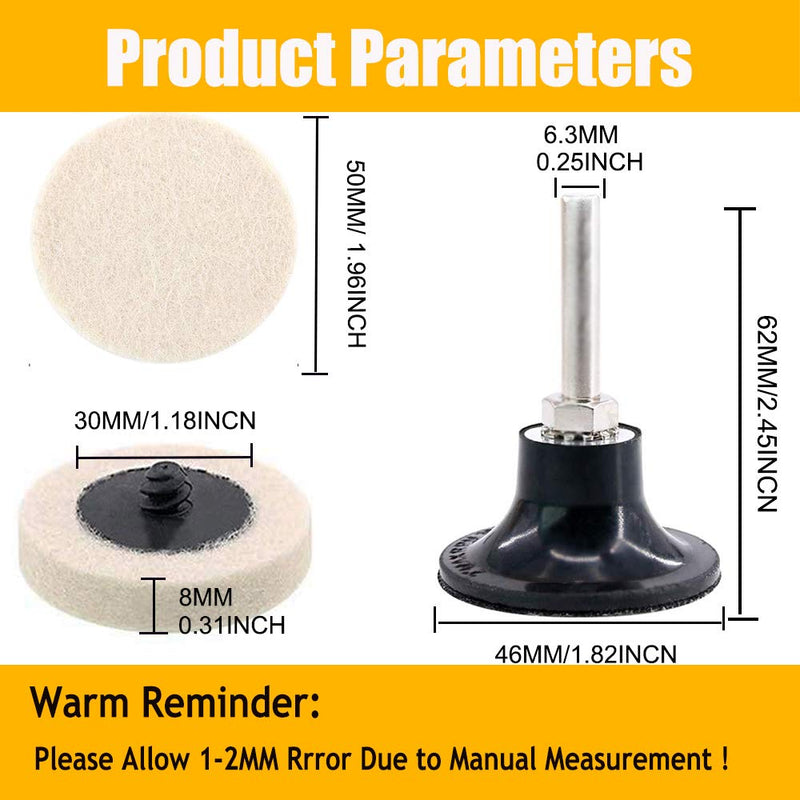 [Australia - AusPower] - 2 Inch Compressed Wool Fabric QC Disc Polishing Buffing Pads Wheels Disc Pad Holder with 1/4" Shank Perfect for Cleaning Polishing Sanding Projects 31 
