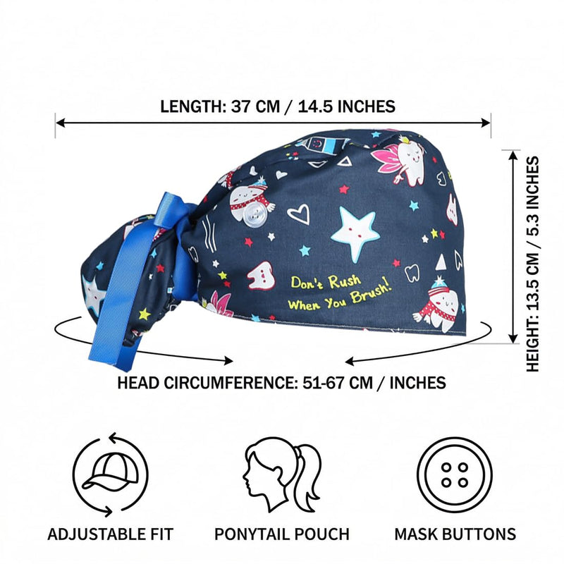 Nurse Caps, 1 Scrub Cap for Women with Buttons and Sweat-Absorbing Headband - Adjustable Surgical Cap Suitable for Long Hair