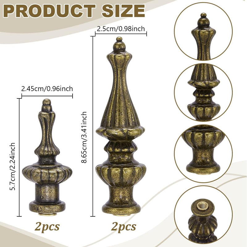 AHANDMAKER 4 Pieces Antique Alloy Metal Lamp End Caps 2 Styles Solid Decorative Bronzed Cap Knob for Lamp Shade Holder Harp Top Table Floor Lamp Replacement Parts