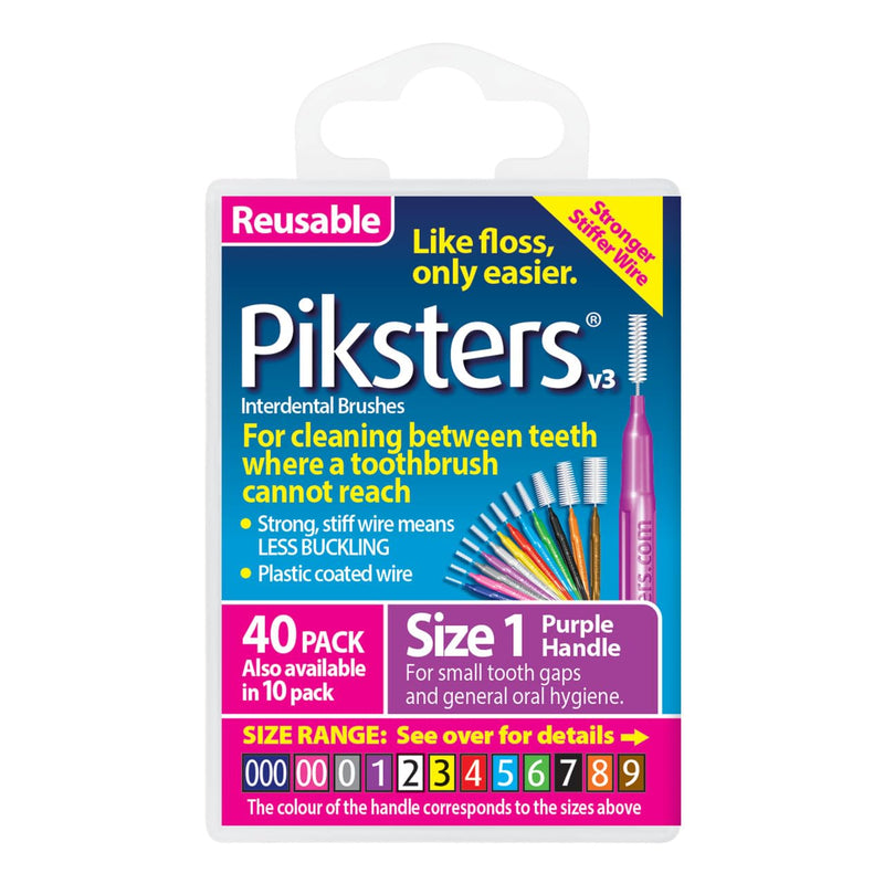 [Australia - AusPower] - Piksters Interdental Brushes (40 Pack, Size 1 (Purple)) 40 Count (Pack of 1) Size 1 (Purple) 
