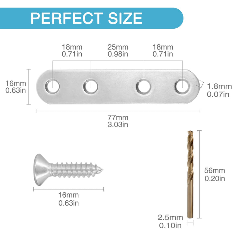 [Australia - AusPower] - 14PCS 2.99'' x 0.63'' Straight Brace, Stainless Steel Flat Bracket, Metal Brace for Wood Desk Chair Cabinet Drawer Closet Frame Furniture with 56PCS Screws 76 x 16 mm/2.99 x 0.63 in 