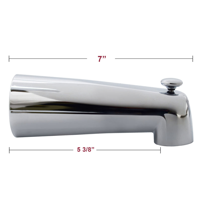 Westbrass A507D-1F-26 A507D-1F 7" Reach Wall Mount Tub Spout with Diverter, Polished Chrome