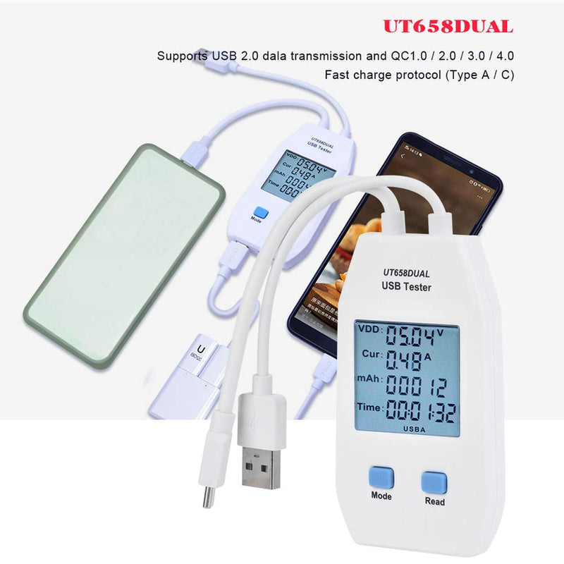 [Australia - AusPower] - USB Meter, White ABS LCD USB Tester Detector Voltmeter Ammeter Portable Digital Power Capacity Tester Meter Used to Inspect USB Chargers Portable Power Sources Data Cables 