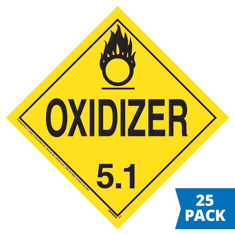 Division 5.1 Oxidizer Placard, Worded 25-pk. - 10.75" x 10.75" Removable Self Adhesive Economy Vinyl for Short-Term Applications, DOT Hazmat Compliant, J. J. Keller & Associates, Inc.