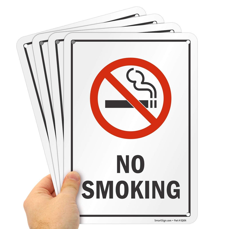 SmartSign No Smoking Sign (Pack of 4), 7 x 10 Inches, 40 Mil Aluminum, Laminated, Pre-drilled Holes, Made in USA 7" x 10" - Pack of 4
