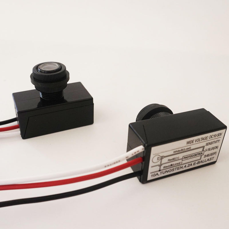 [Australia - AusPower] - 2 Pack DC12V 24V 36V 48V Photoelectric Switch for Outdoor Lights, Dusk to Dawn Sensor, Auto ON Off Light Switch Controller, Raintight Automatic Photocell Light Sensor - 5A(DC 8-50V) 