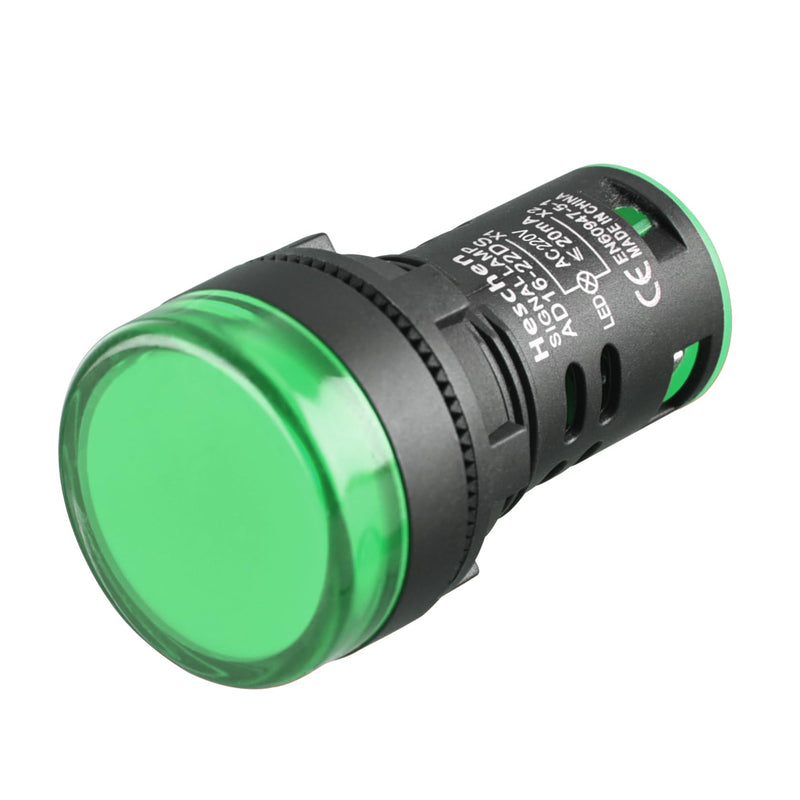 Heschen 5 x 22mm LED Indicator Light AD16-22D/S 220VAC 20mA Green