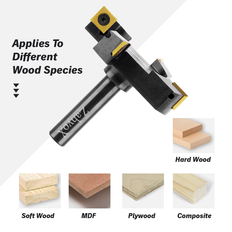 ZahyoX CNC Spoilboard Surfacing Router Bit, 1/2" Shank, 4 Wings, 3" Cutting Diameter, TiN Coated Insert Carbide Slab Flattening Router Bit, Planing Bit Wood Planer Bit for Woodworking 4-Wing