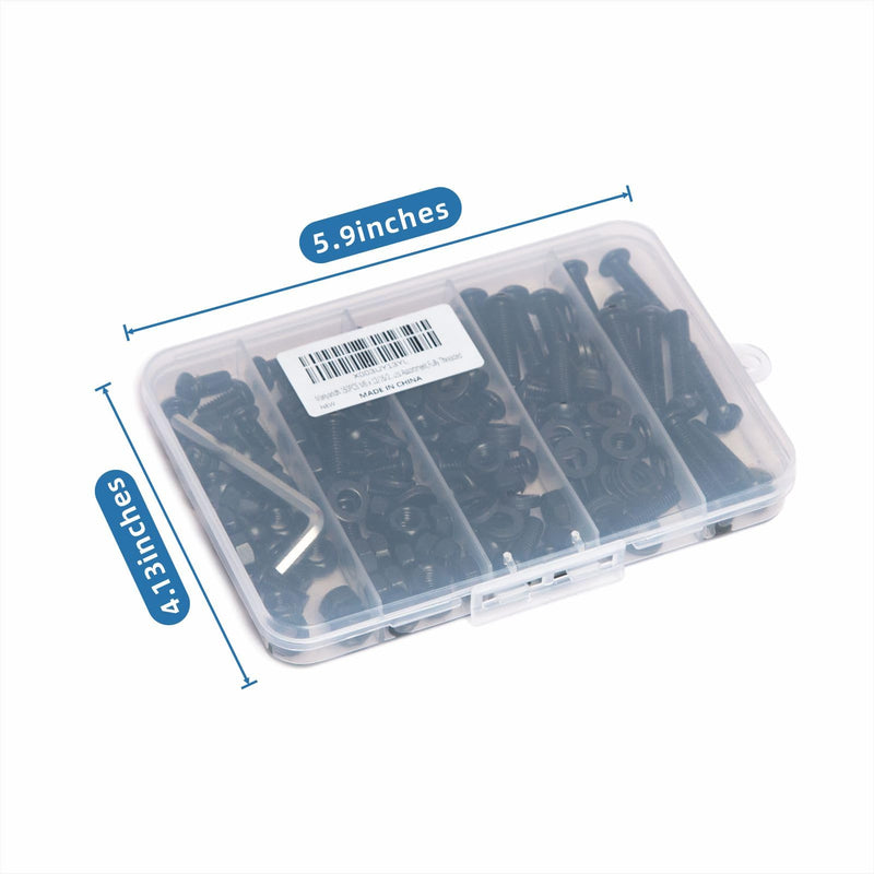 [Australia - AusPower] - 150PCS M6 x 12/16/20/25/30mm Button Head Hex Socket Cap Screws Bolts Nuts Washer Assortment Kit, 10.9 Grade Alloy Steel Black Oxide, Metric Bolts and Nuts Assortment,Fully Threaded M6 Alloy Steel Black Button Head Kit 150 