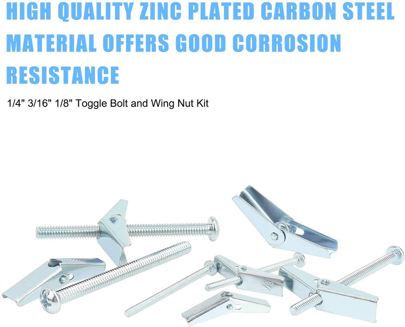 [Australia - AusPower] - 25 Pieces Toggle Bolt and Wing Nut Assortment Kit, 1/4" 3/16" 1/8" for Hanging Heavy Items on Drywall 