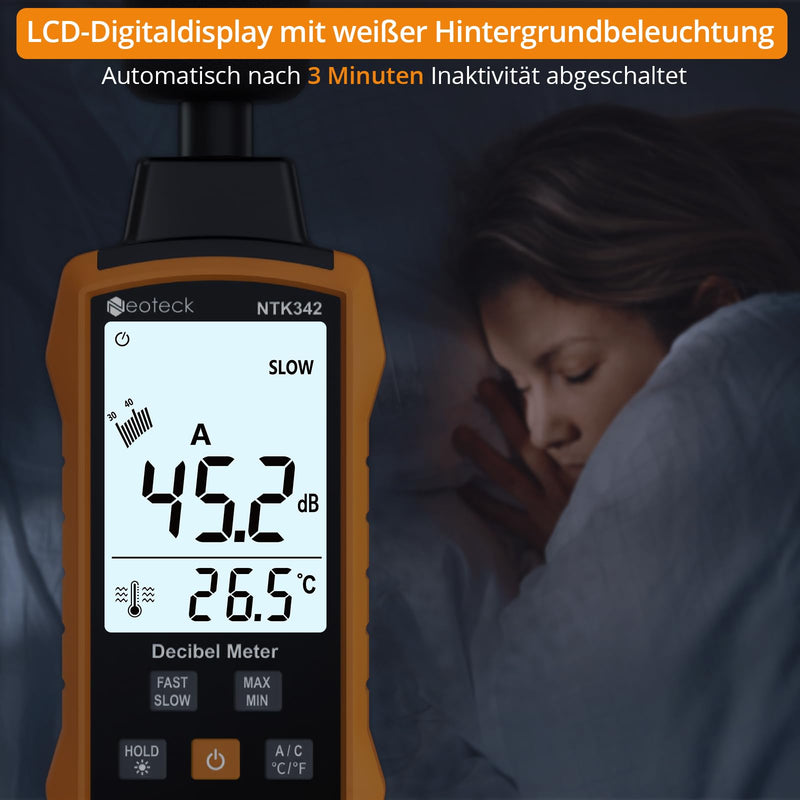Neoteck Dezibel Digital Portable Sound Level Meter 30-130dB with LCD Display, A/C Weighted Sound Level Meter for Home Factories