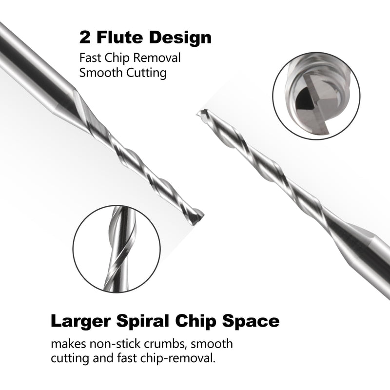 1/8" Shank CNC Router Bits Carbide End Mills 1/16 Inch Up Cut Spial Router Bit Flat Nose Carbide Endmill Two Flute Milling Cutter Tool for Wood PVC MDF Hardwood Pack of 10