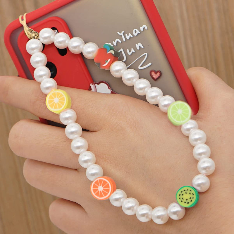 [Australia - AusPower] - Taouzi 6PCS Beaded Phone Lanyard Wrist Strap Face Beaded Phone Charm Fruit Star Pearl Rainbow Color Beaded Phone Chain Strap for Women Girls Style6-1 