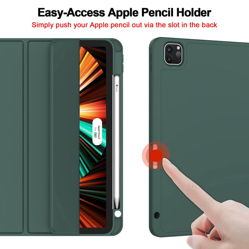 [Australia - AusPower] - ZryXal New iPad Pro 12.9 Inch Case 2022/2021/2020(6th/5th/4th Gen) with Pencil Holder,Smart Case [Support Touch ID and Auto Wake/Sleep] with Auto 2nd Gen Pencil Charging (Midnight Green) Midnight Green 