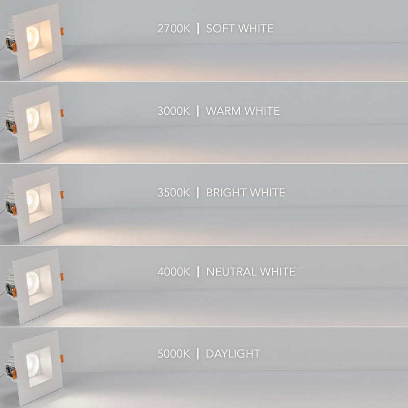 Maxxima 4 in. Ultra-Thin Recessed Anti-Glare LED Downlight, Canless IC Rated, 5 Color Temperature Selectable 2700K/3000K/3500K/4000K/5000K, Dimmable Square White Trim, 90 CRI