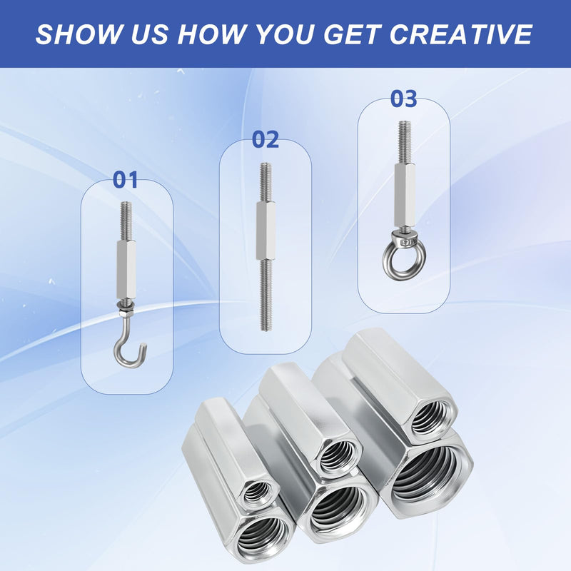[Australia - AusPower] - Hex Coupling Nuts, M8 x 1.25-Pitch UNC 30mm/1.18" Length, 4 Pack 304 Stainless Steel Rod Coupling Nut for Threaded Rods & Studs M8-1.25 x 30mm 