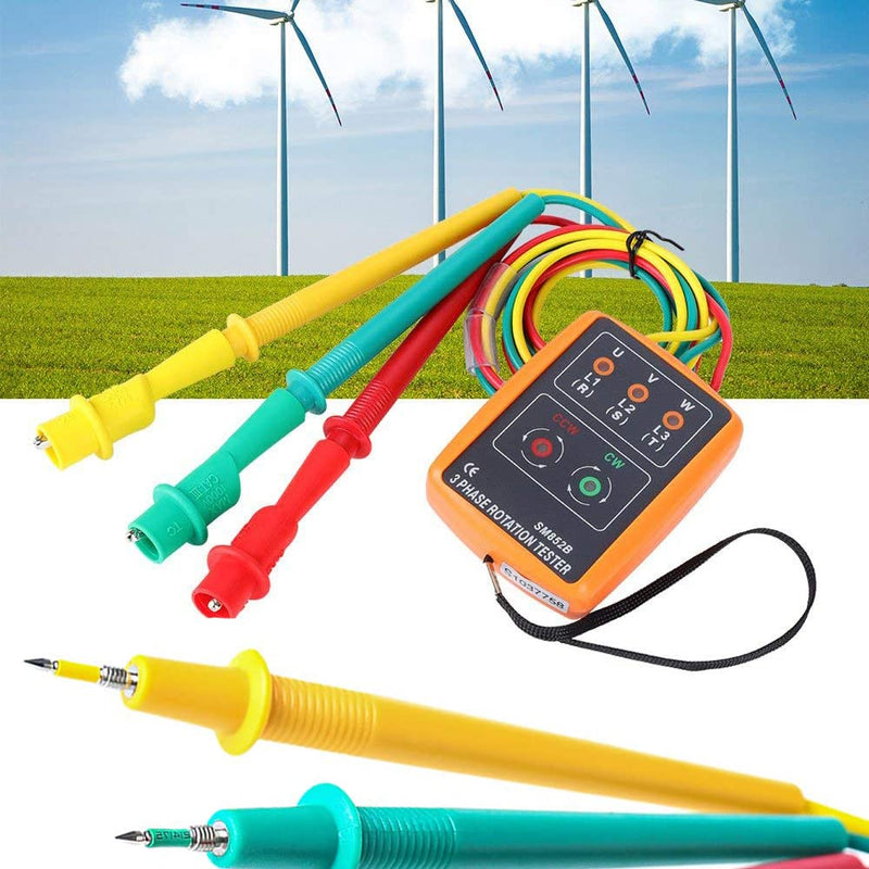 [Australia - AusPower] - Phase Tester Rotary Field Meter AC60 V ~ 600 V, EIMZU Rotation Display Tester Detector Meter 3 Phase with Crocodile Clips and Buzzer Tester Shows 