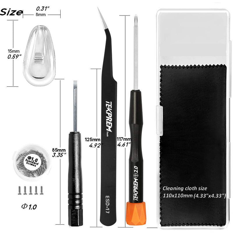 [Australia - AusPower] - Eyeglasses Nose Pads, TEKPREM Glasses Nose Pads Replacement Repair Tools Kit with 5 Pairs of Air Chamber Silicone Nose Pads,Screws,Screwdrivers,Tweezer and Cleaning Cloth for Glasses and Sunglasses 
