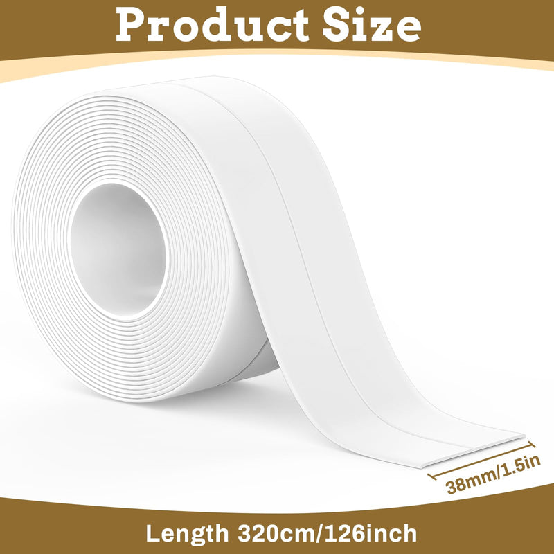 [Australia - AusPower] - White Caulk Tape Waterproof Self Adhesive, Toilet Caulk Sealant Tape,Bathtub Caulk Sealing Strip Tape for Kitchen,Bathroom Caulking Tape,Floor Wall Edge Protector(1.5" x 10.5Ft) 1PC-White 
