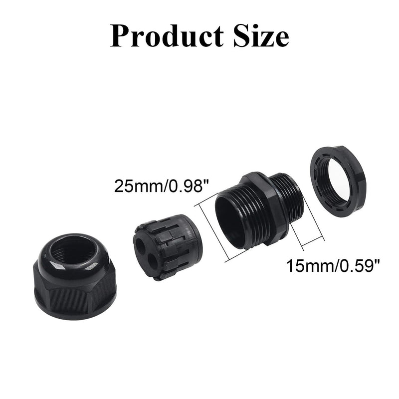 Fielect M25x1.5 Cable Gland 2 Holes Waterproof IP68 Nylon Joint Adjustable Locknut for 4-8mm Dia Wire 1Pcs 2 15mm 25mm 4-8