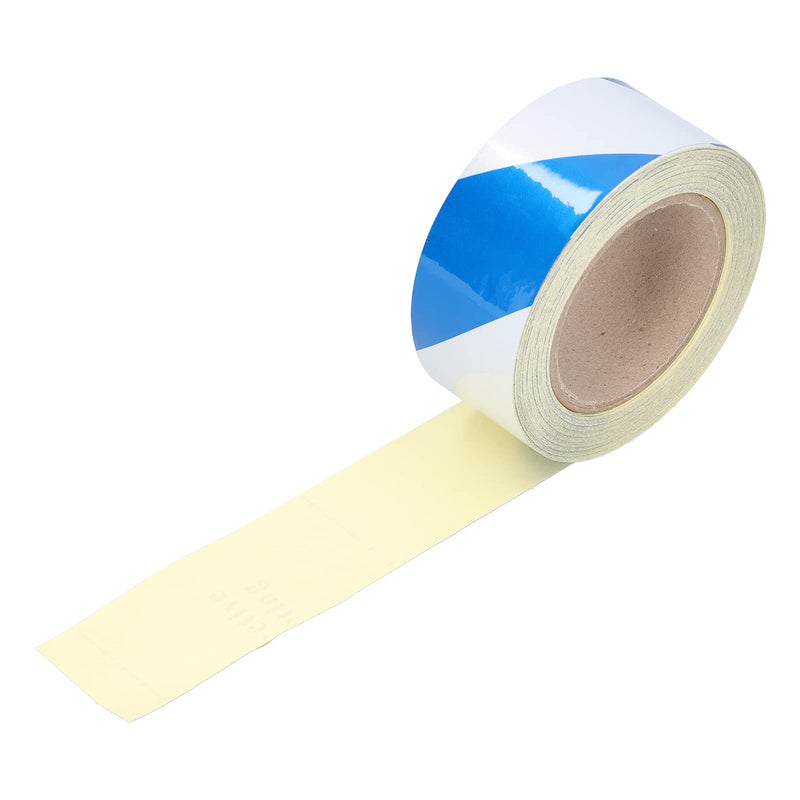 Safety Warning Stripe Tape, 2In x 98Ft High Visibility Barricade Adhesive Tape Blue & White Strong Grip Abrasive for Floor Walls Pipes 1Pc