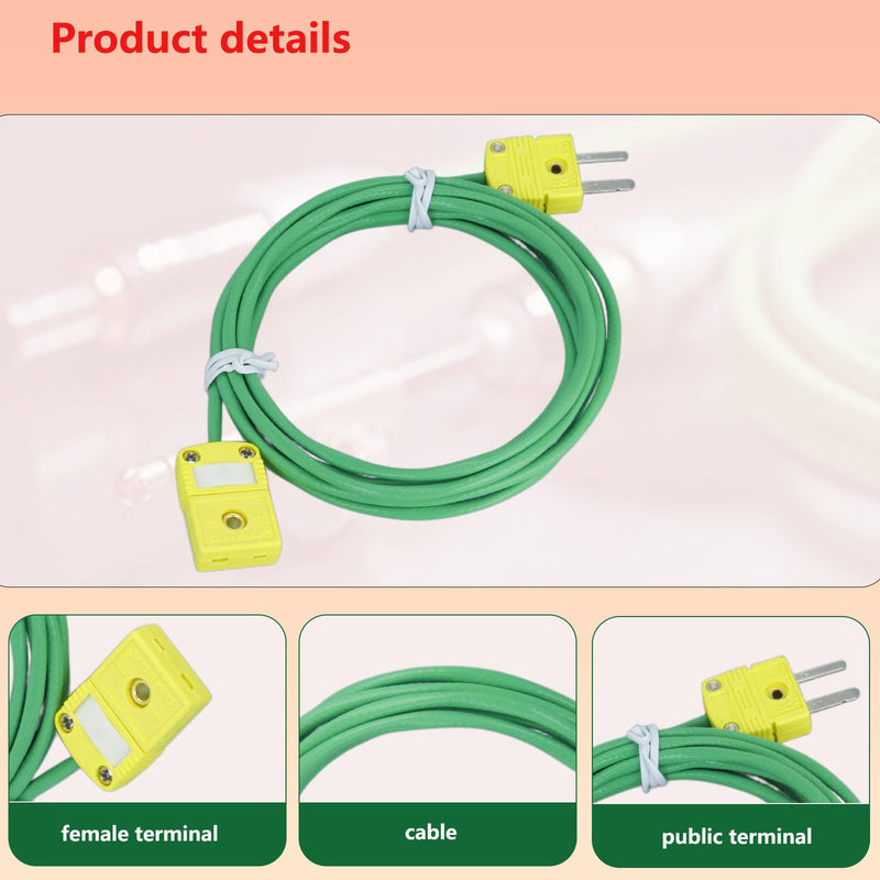 [Australia - AusPower] - 2 Pack K-Type thermocouple Extension Cable, Length 78 inches, Equipped with Type K thermocouple Connector 