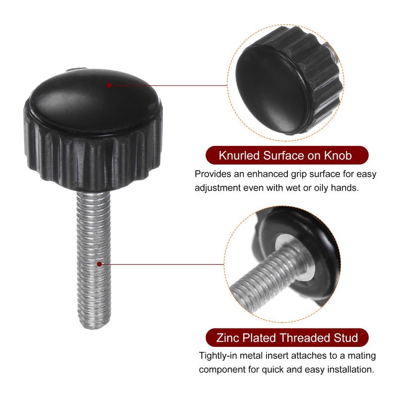 [Australia - AusPower] - 16pcs Knurled Knobs M4 x 20mm Male Thread 16mm Head Grip Plastic Metric Clamping Knobs Handles Thumb Screws with Threaded Stud, Black 