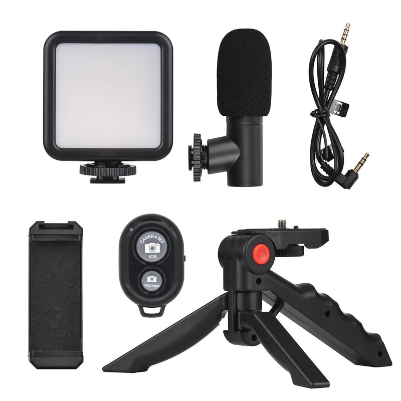 [Australia - AusPower] - Mini Smartphone Vlog Kit with LED Video Light, Cardioid Microphone, Extendable Phone Clip, Adjustable Brightness Tripod for Live Streaming, Vlogging, Video Conferencing & Selfies 