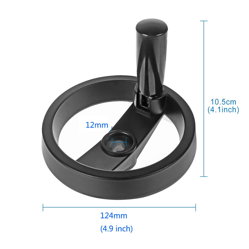 [Australia - AusPower] - YXQ 4.9 inch 2 Spoke Hand Wheel with Folding Revolving Handle Black for Milling Machine, 12mm Center Bore Diameter 