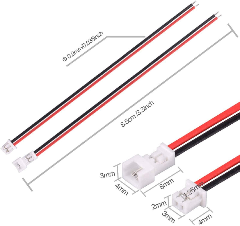 [Australia - AusPower] - Letool 30 Pairs JST 1.25mm 2 Pin Micro Male Female Connector Plug with Red Black Wire Cable 80mm 