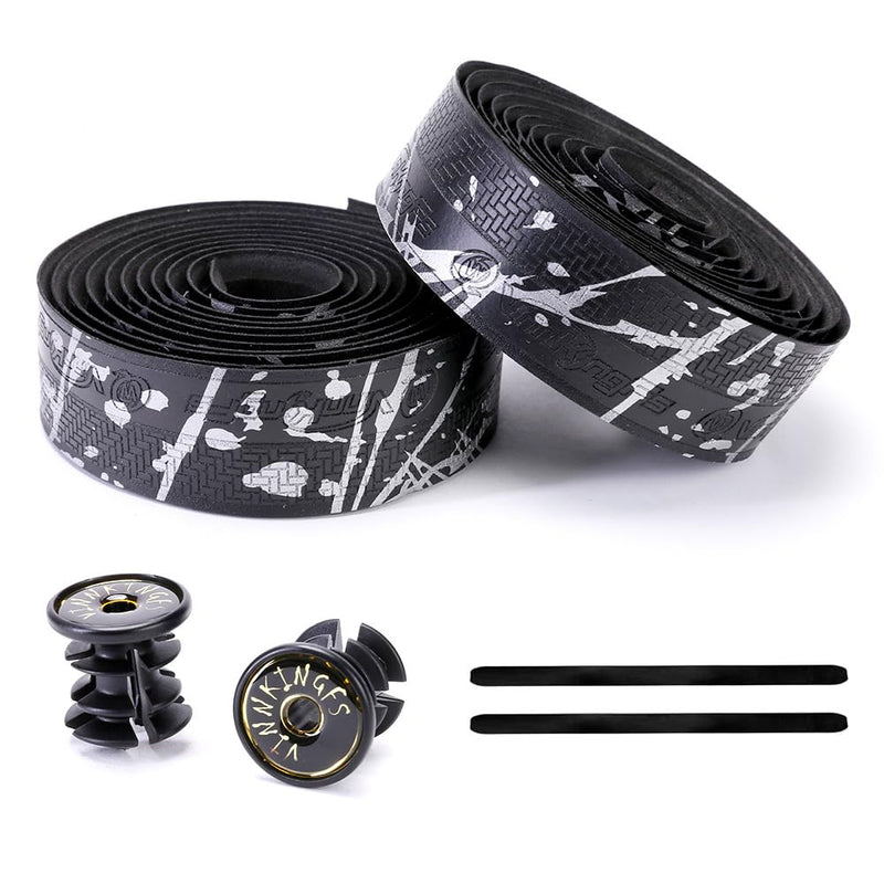 Bike Handlebar Tape - Reinforced PU & EVA Road Bike Bar Tape - Durable, Non-Slip, Shock-Absorbing Grip for Secure Control on Road, MTB & Racing Bikes(2-Pack) Black*Gray Reinforced PU Material