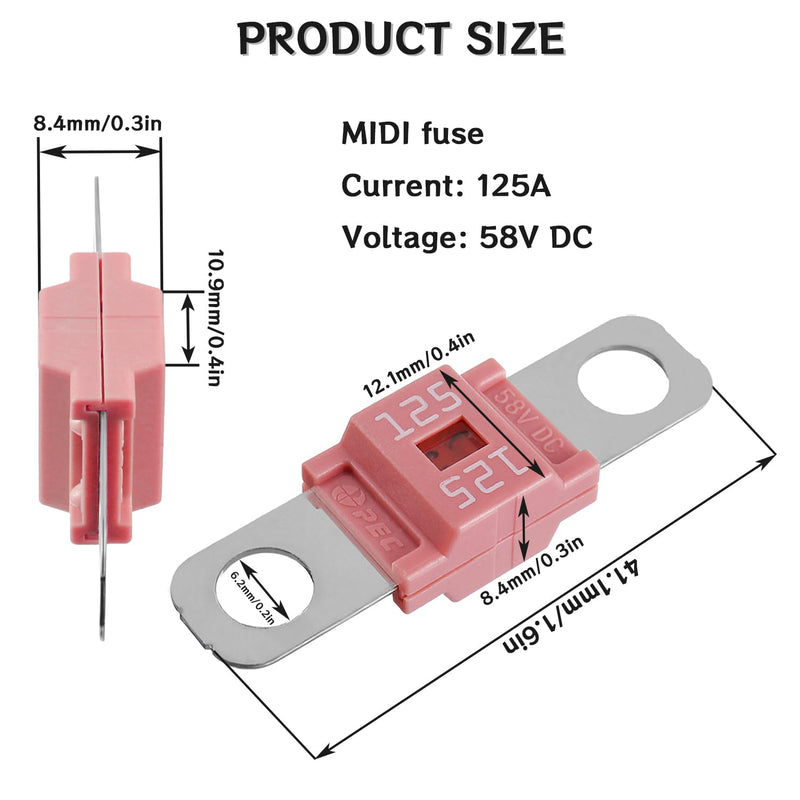 [Australia - AusPower] - SIGANDG AMI/Midi Fuse 125A High Current Bolt-on Fuse 125 Amp Pink for Cars, Buses, Trucks, Caravans, Construction Vehicles (Pack of 3) 54A 