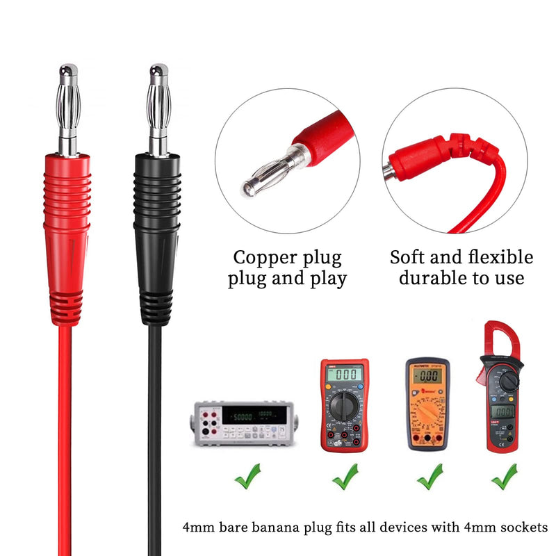 [Australia - AusPower] - Cleqee 4 mm Banana Plug to Crocodile Clip Test Leads Crocodile Clips Copper Soft Flexible Cable Wire Set of 2 Red Black P1038 