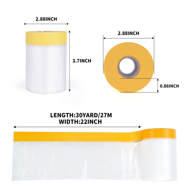 [Australia - AusPower] - Pre-Taped Masking Film, Tape and Drape, Plastic Sheeting Roll, Automotive Painters Masking Tape Film, Plastic Sheeting Cover for Appliance and Furniture, 22inch X 30yard, 3Rolls 550mm x 27m 