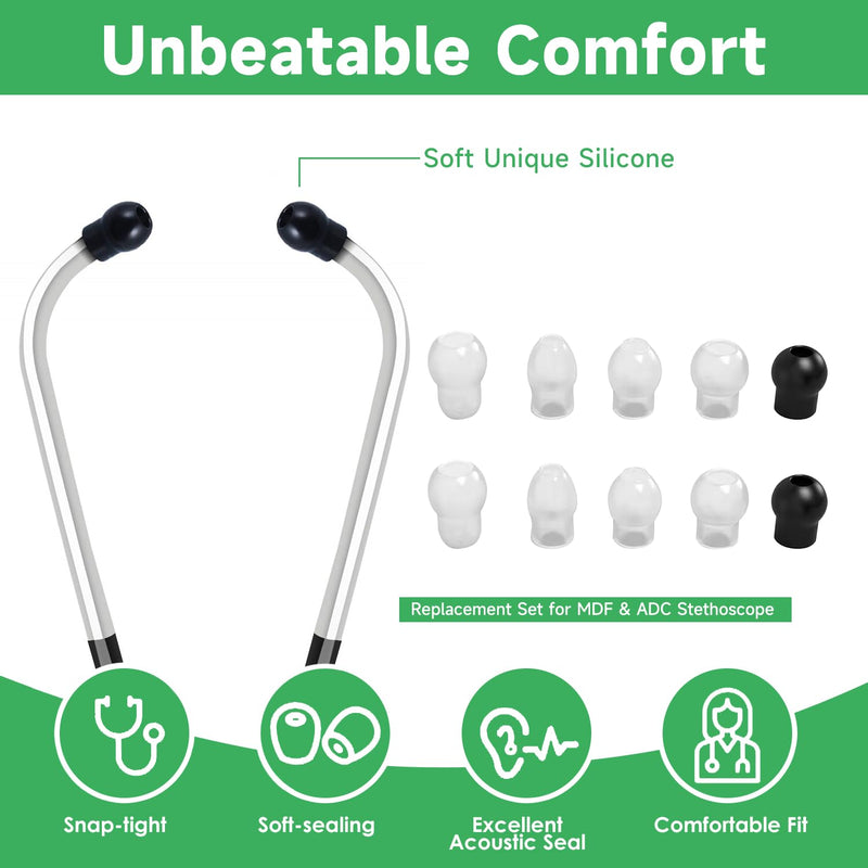[Australia - AusPower] - 5 Pairs 3 Sizes(S/M/L) MDF Stethoscope Ear Tip Pieces Earplug Replacement Parts, Soft Silicone Prestige ADC Stethoscope Eartip Earbuds Spare Part, Bonus 2Pcs Ear Bud Cover for Littmann Stethoscope 