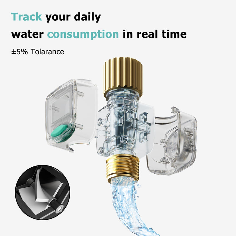 QUOBAS Water Flow Meter with Brass Fittings, Easy-Install Garden Hose Flow Meter for RV, Outdoor Plants, Lawn & Pool, Waterproof Screen, Tracks Gallon/Liter Usage, 4 Modes One Size 1