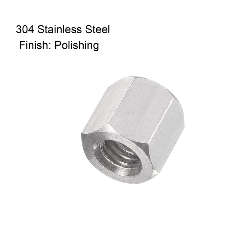 [Australia - AusPower] - uxcell M6 x 1.0-Pitch 20mm Length 304 Stainless Steel Metric Hex Coupling Nut, 10-Pack M6 x 20mm 