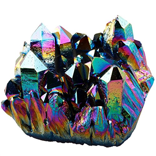 Rockcloud 2 Pcs Titanium Coated Rainbow Quartz, Crystal Table Desk Decoration for Home Party, Raw Quartz and Stone Sphere