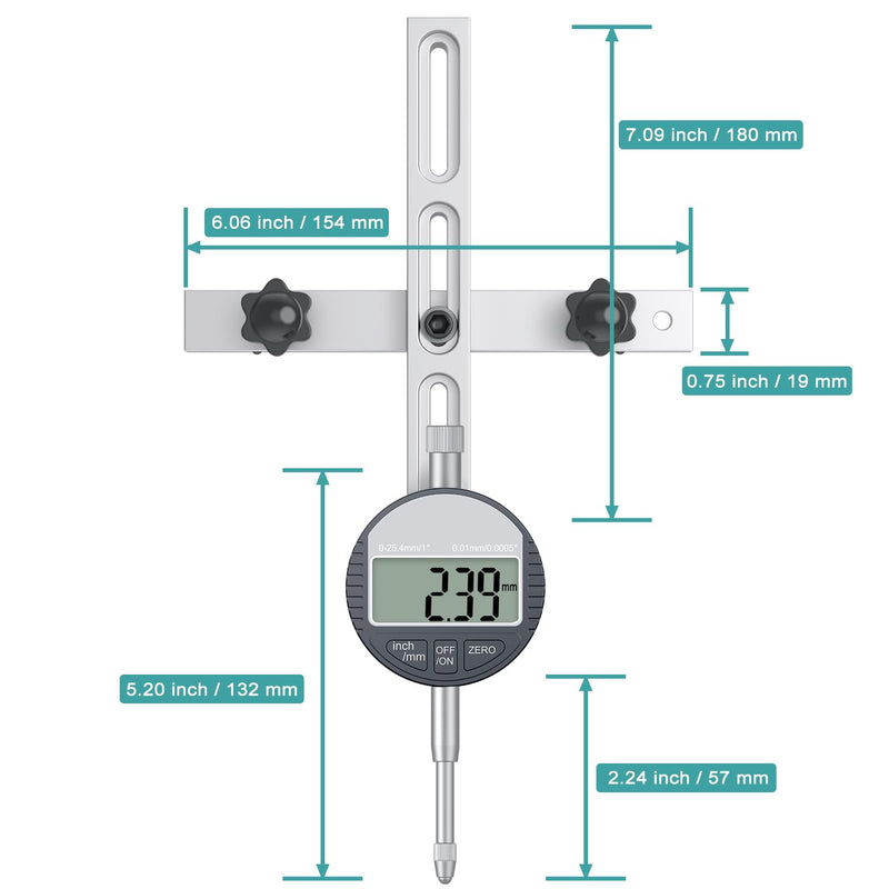 HDLNKAK Table Saw Digital Dial Indicator Gauge, for Aligning and Calibrating Work Shop Machinery Like Table Saws, Band Saws and Drill Presses