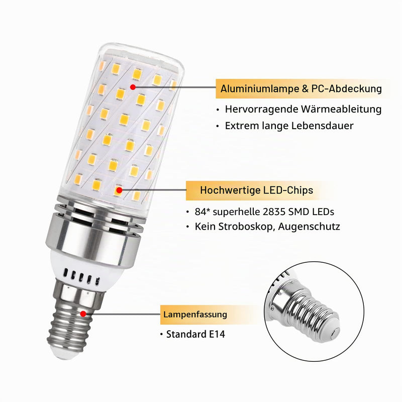 Akynite Light Bulb E14 LED Neutral White 4000 K 1350 LM, 12 W LED Replacement E14 100 W Halogen Bulb, AC 230 V, Corn Cob Stick Lamp SES Neutral White for Ceiling Light, Not Dimmable, Pack of 4 E14 Neutral White 4 pcs (pack of 1)