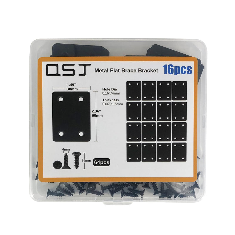 [Australia - AusPower] - QSJ 16 Pack Black Flat Mending Plate 2.36x1.49'', Stainless Steel Bracket, Straight Metal Brace Bracket, Fixing Joining Plate for Wood Furniture Fastening & Fixing Black, 2.36x1.49'' 