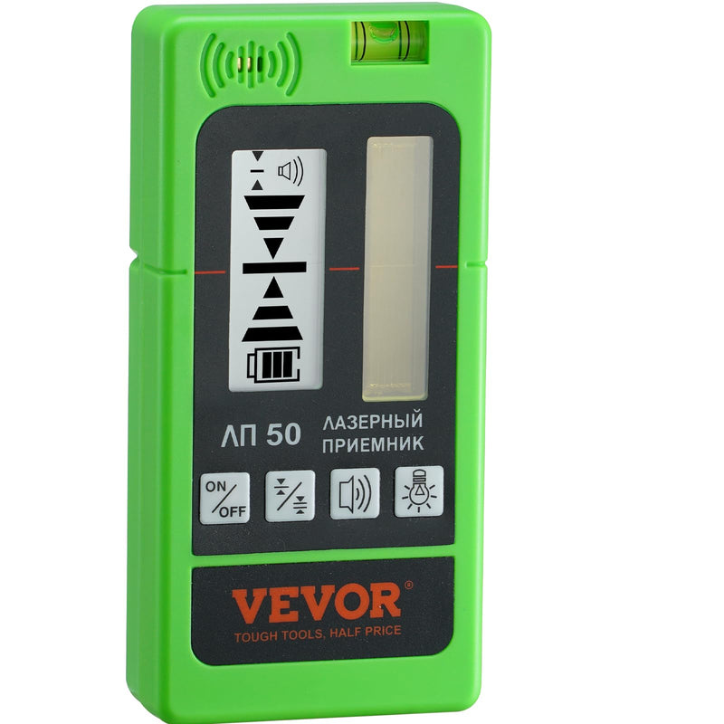 [Australia - AusPower] - VEVOR Laser Receiver, 197 ft Working Range, Green Laser and Red Beam Detector for Pulsing Line Lasers, Customizable Speaker & Dual LCD Display & Built-In Bubble Level with Clamp for Laser Level 