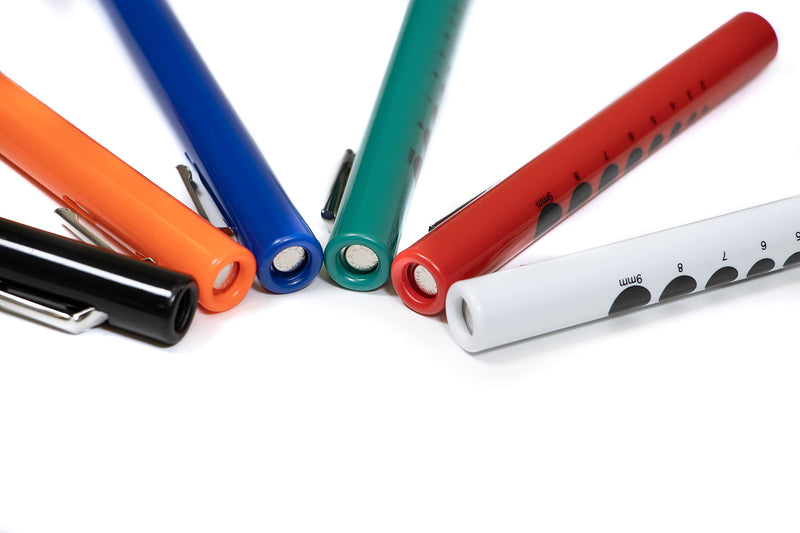 [Australia - AusPower] - Primacare DL-9224 Pack of 6 Disposable Diagnostic Penlight with Imprinted Pupil Gauge, Lightweight and Moulded Plastic Body Medical Pen Light for Nurse, Student, Doctors EMT, Multicolor 