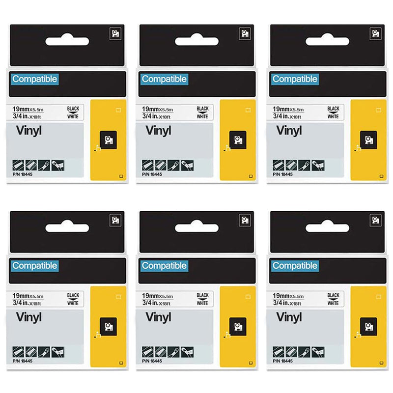 Rhino 5200 Label Maker 18445 Tape Compatible with Dymo Industrial Permanent Vinyl Tape 3/4 Inch Labels, Work for Rhino 4200, 5000, 5200, 6000 Label Maker Refills, 6 Pack