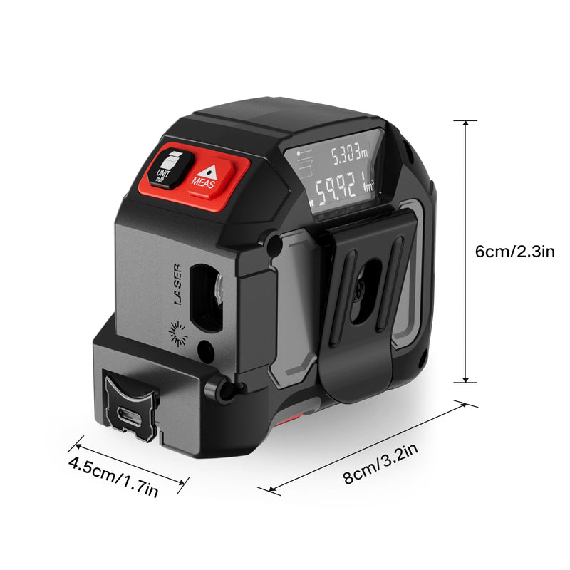 [Australia - AusPower] - 2 in 1 Laser Tape Measure, 130Ft Rechargeable Laser Measurement Tool & 16Ft Measuring Tape with Magnetic Hook, Flexible Baseline Switching, Area, Volume, Ft/Ft+in/in/M Unit 
