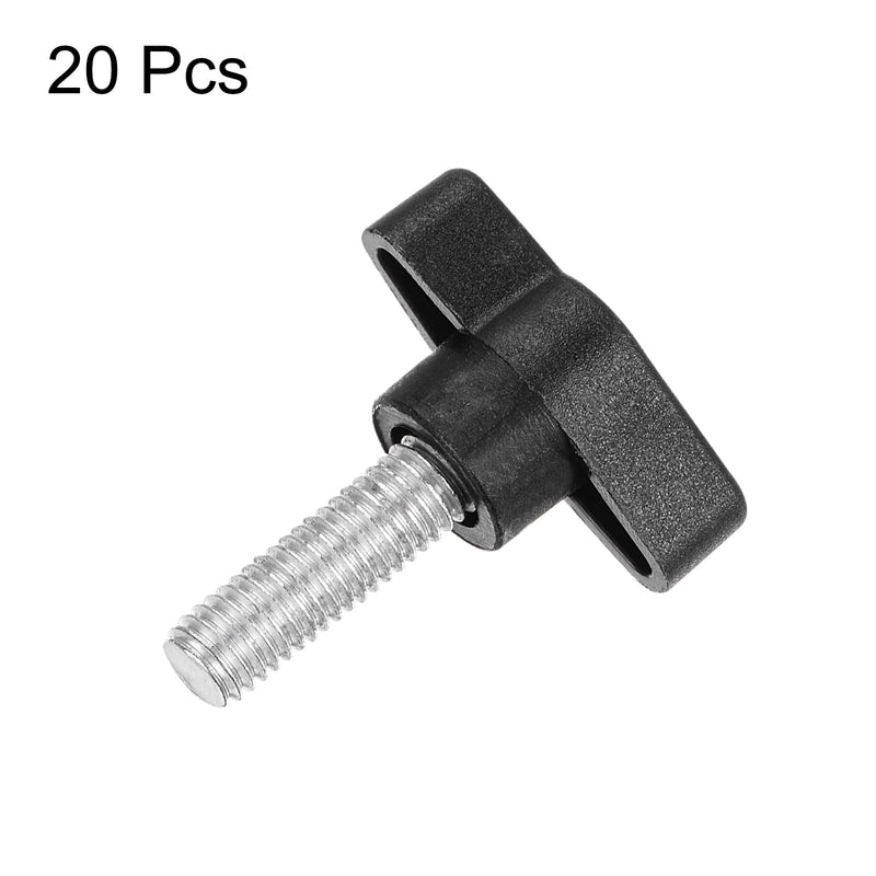 [Australia - AusPower] - 20pcs Wing Knobs M8 x 25mm Male Thread Plastic Tee Stud Knobs T Threaded Handles Hand Clamping Tightening Thumb Screws Thumbscrew, Black 